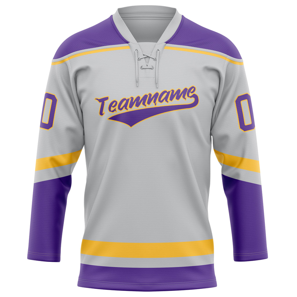 Personalized Gray & Purple Solid Colour Hockey Jersey