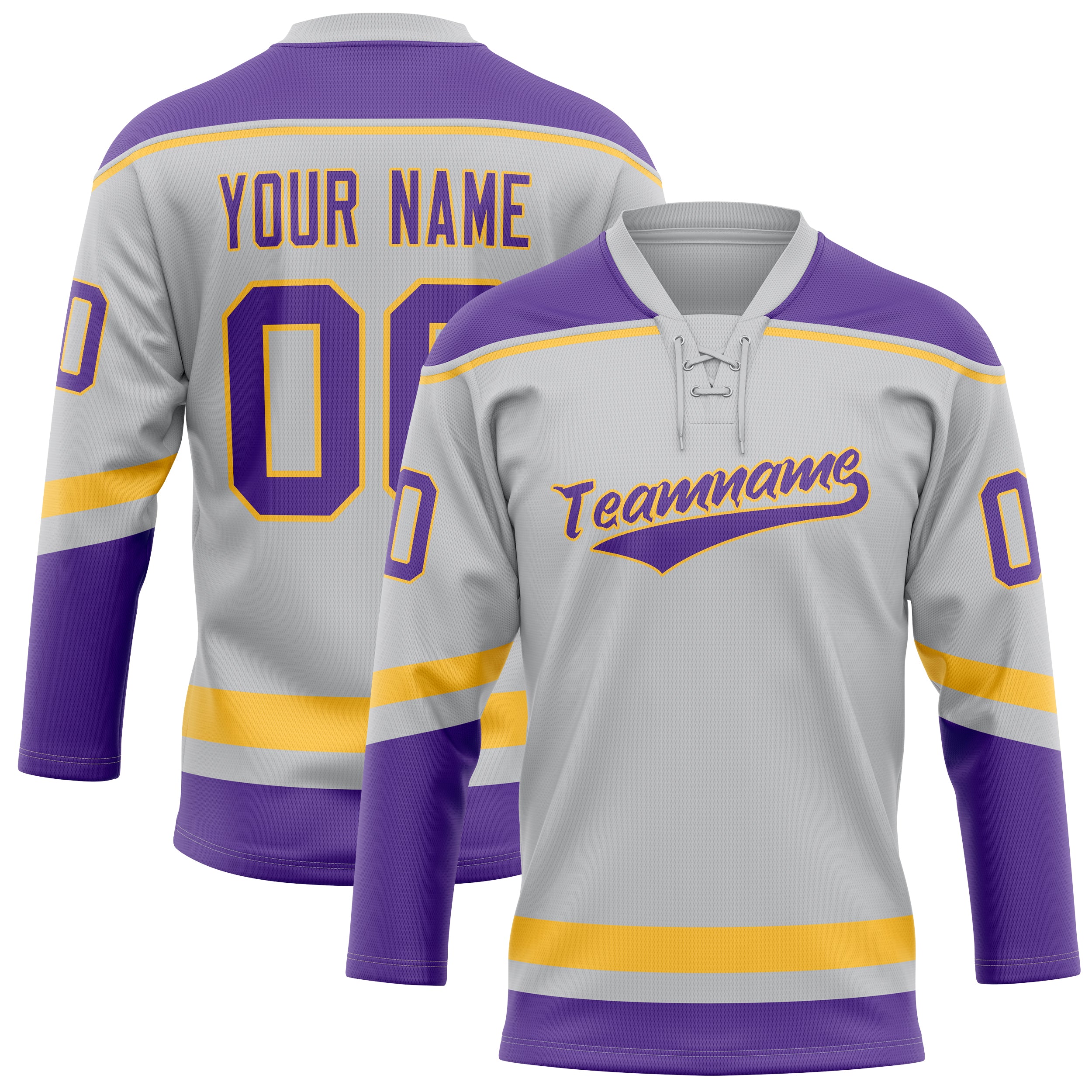 Personalized Gray & Purple Solid Colour Hockey Jersey