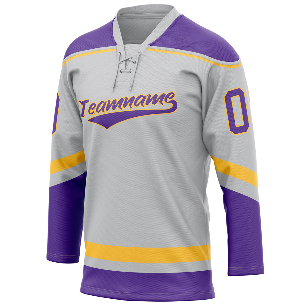 Personalized Gray & Purple Solid Colour Hockey Jersey