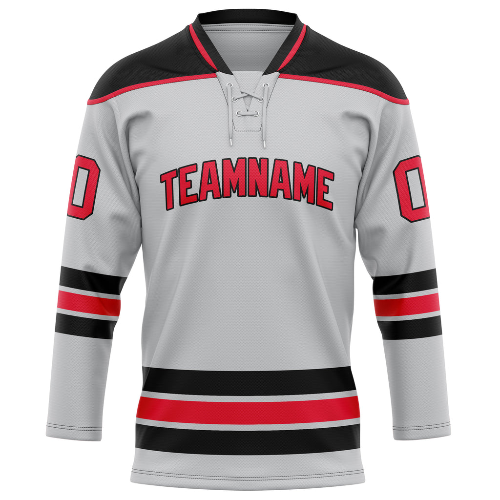 Personalized Gray & Red Solid Colour Hockey Jersey
