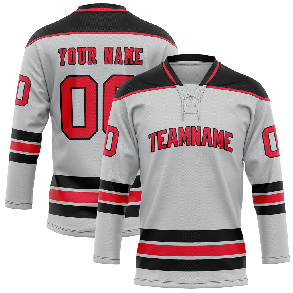 Personalized Gray & Red Solid Colour Hockey Jersey