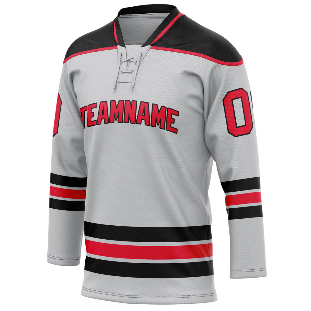 Personalized Gray & Red Solid Colour Hockey Jersey