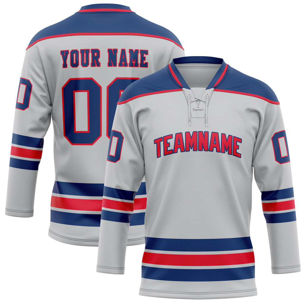 Personalized Gray & Royal Solid Colour Hockey Jersey
