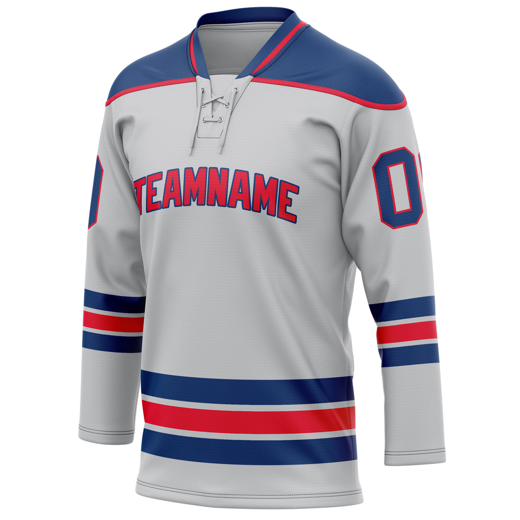 Personalized Gray & Royal Solid Colour Hockey Jersey