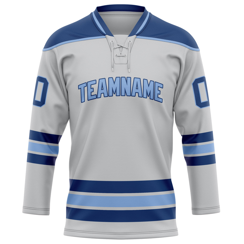 Personalized Gray & Royal Solid Colour Hockey Jersey