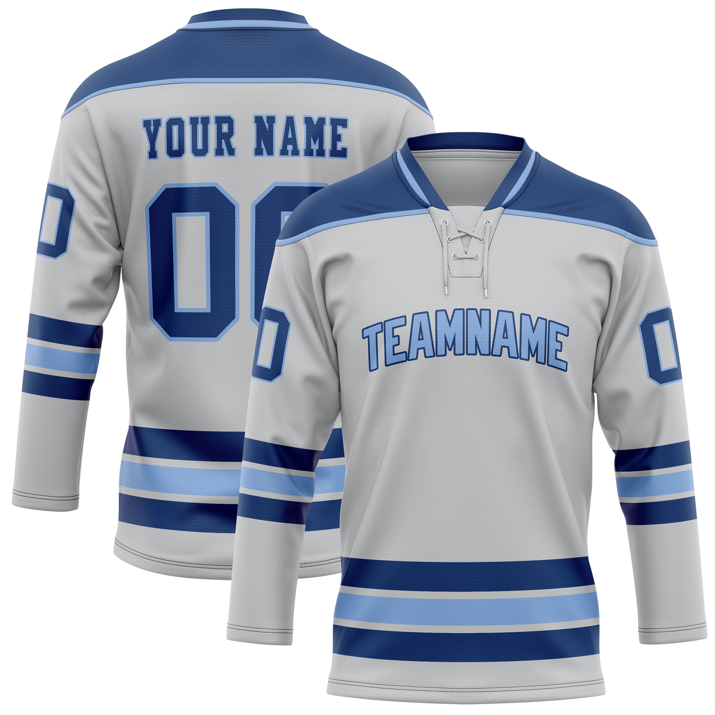 Personalized Gray & Royal Solid Colour Hockey Jersey