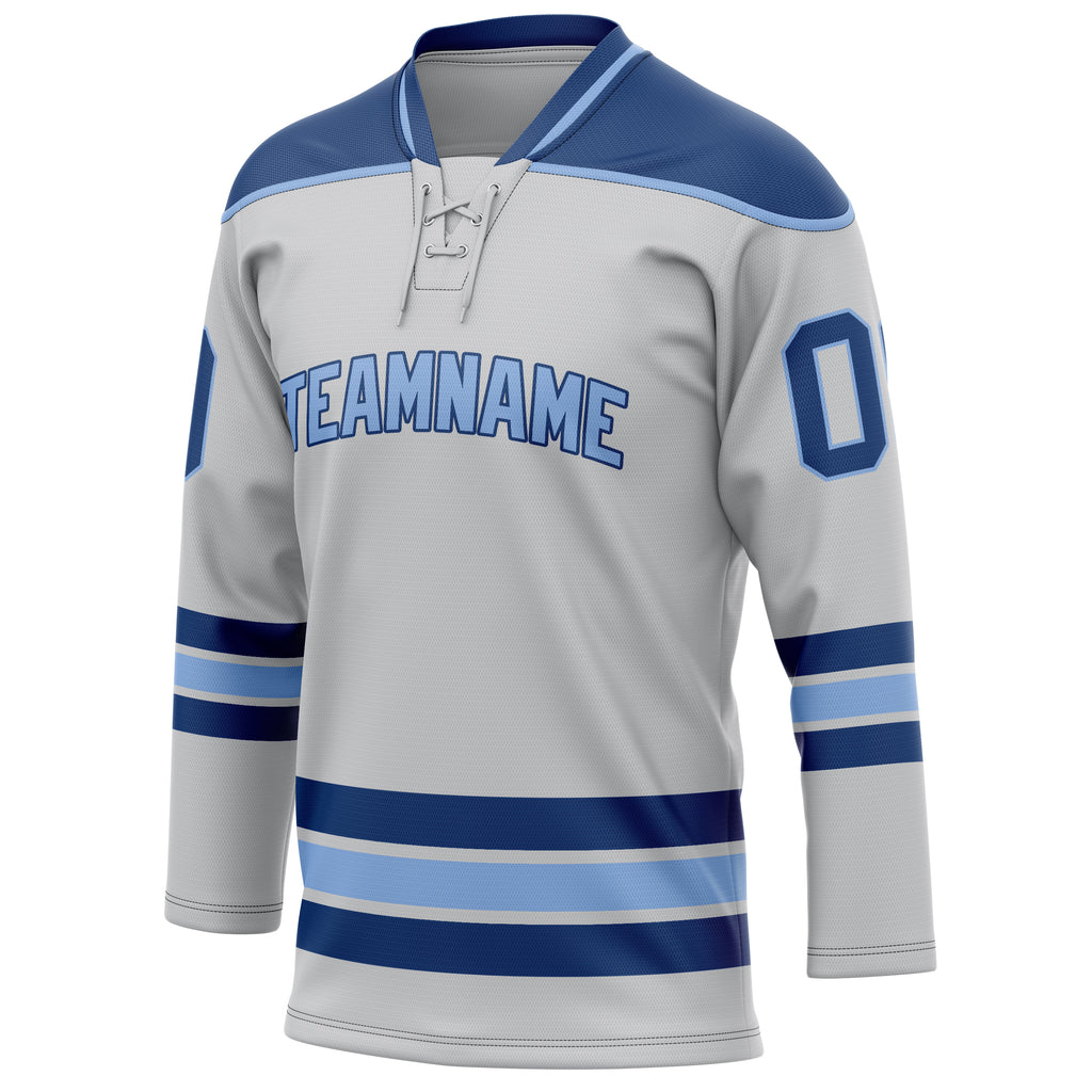 Personalized Gray & Royal Solid Colour Hockey Jersey