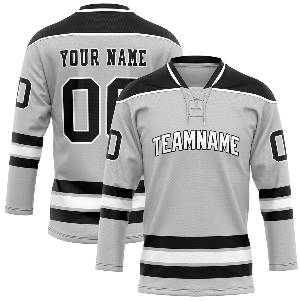 Personalized Gray & Black Solid Colour Hockey Jersey