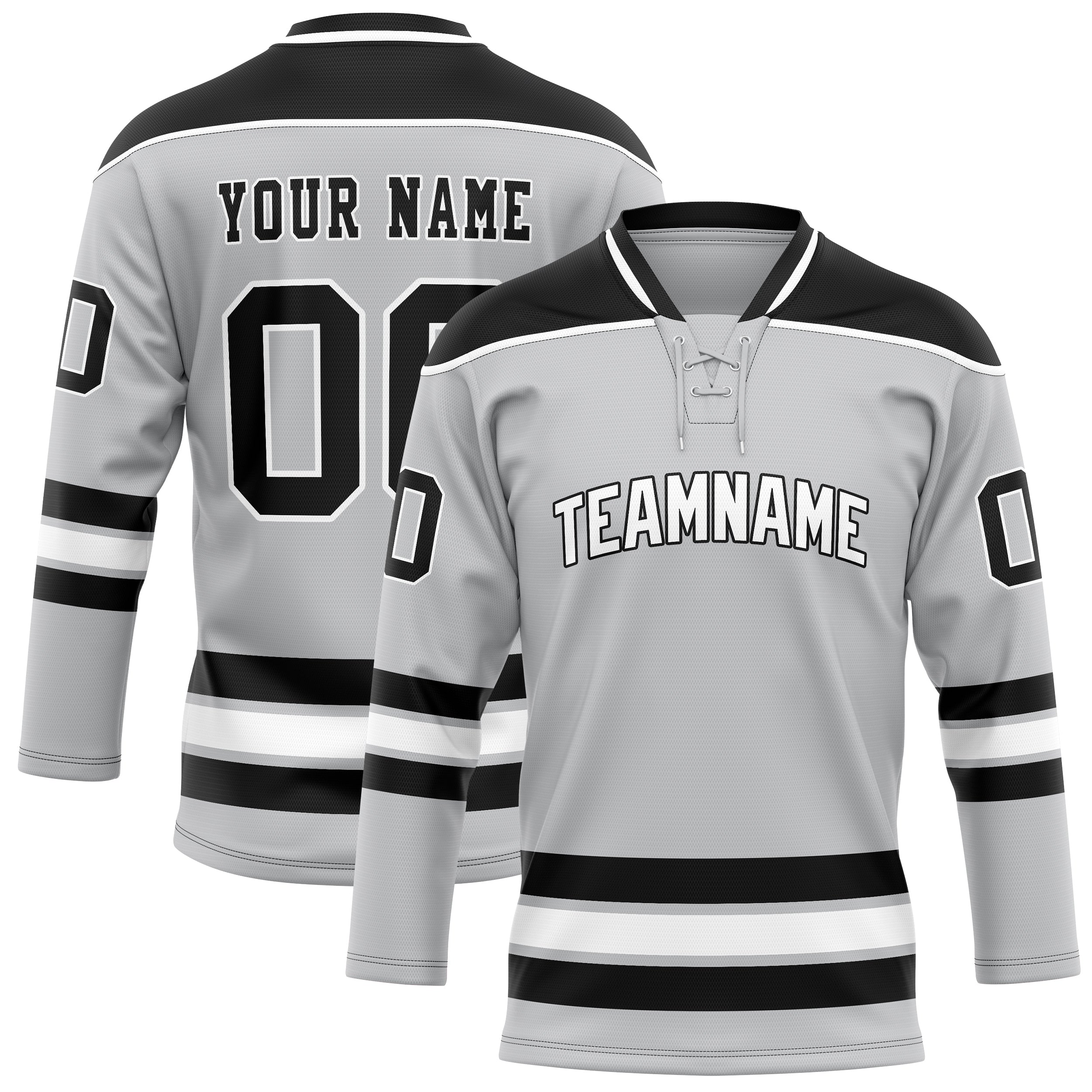 Personalized Gray & Black Solid Colour Hockey Jersey