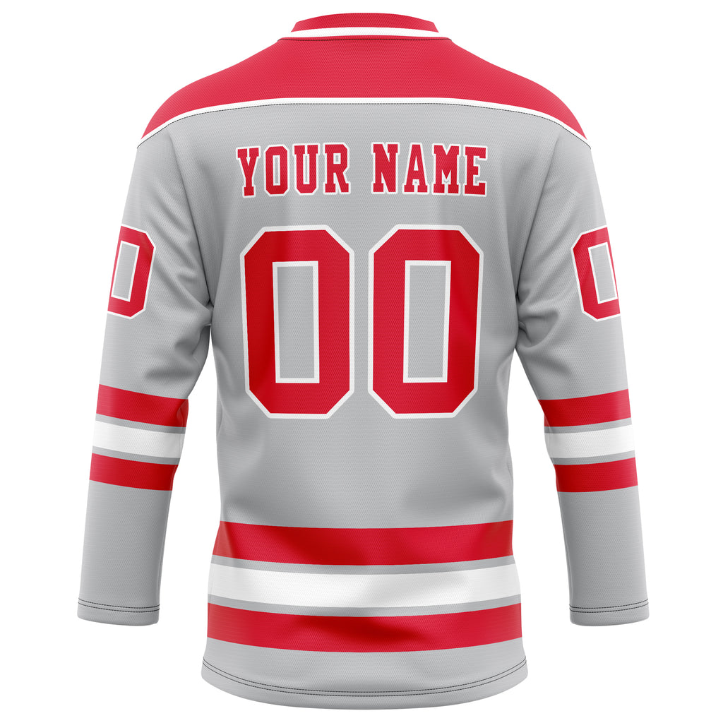 Personalized Gray & Red Solid Colour Hockey Jersey