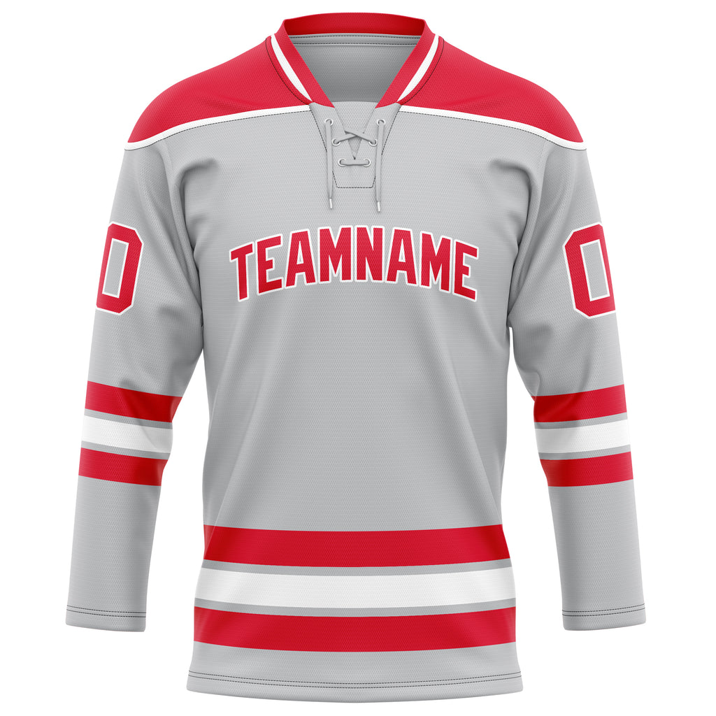 Personalized Gray & Red Solid Colour Hockey Jersey