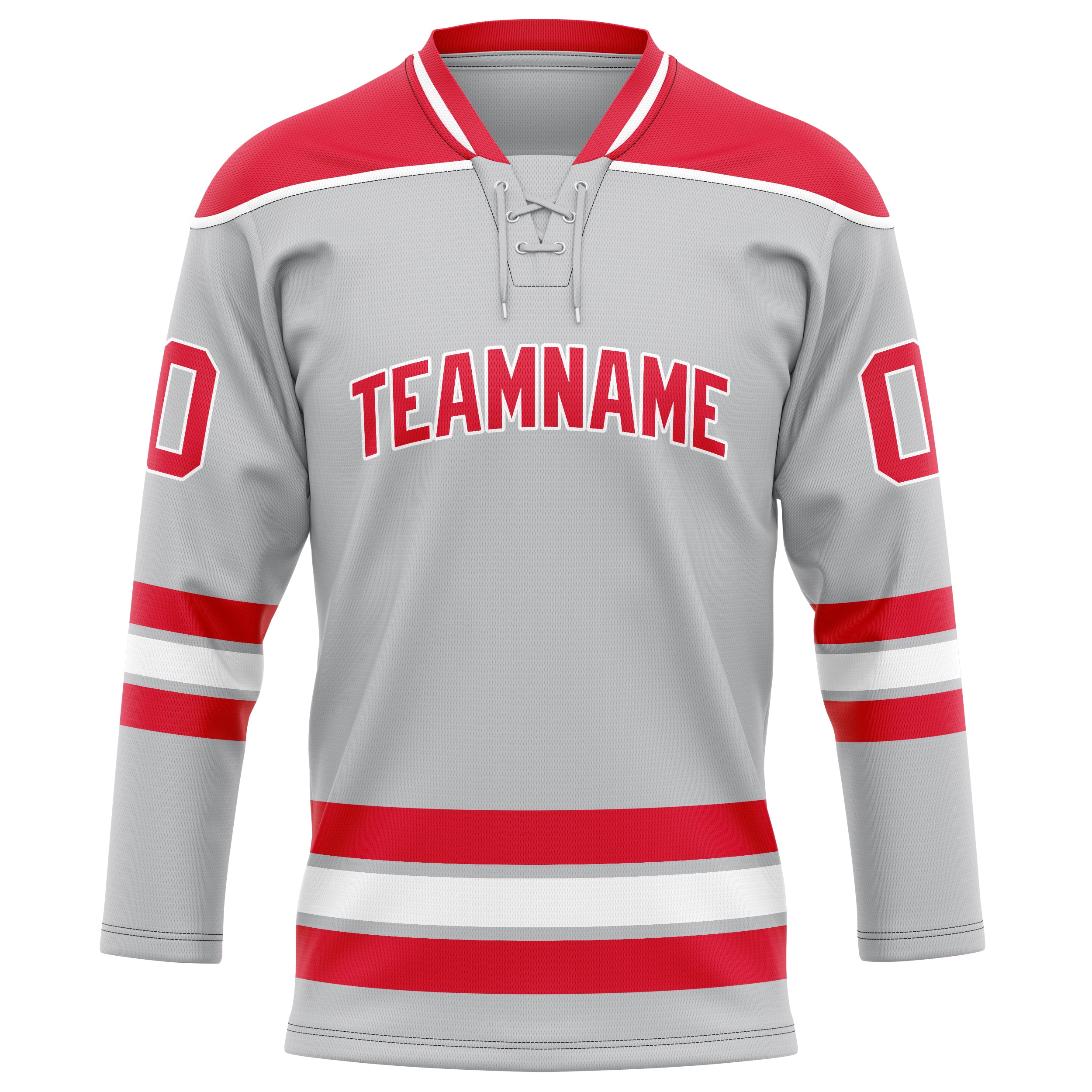 Personalized Gray & Red Solid Colour Hockey Jersey