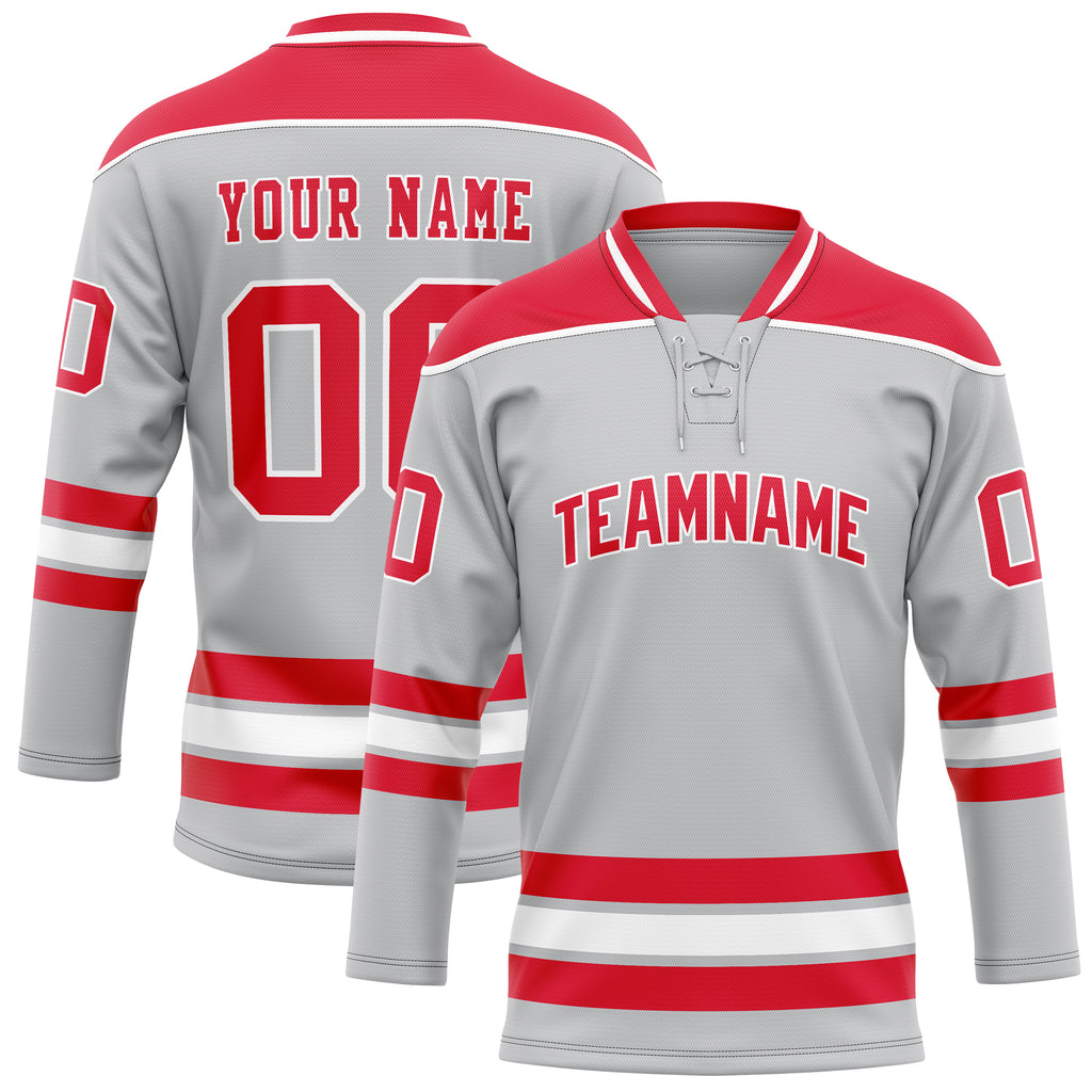 Personalized Gray & Red Solid Colour Hockey Jersey