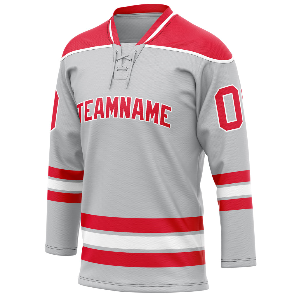 Personalized Gray & Red Solid Colour Hockey Jersey