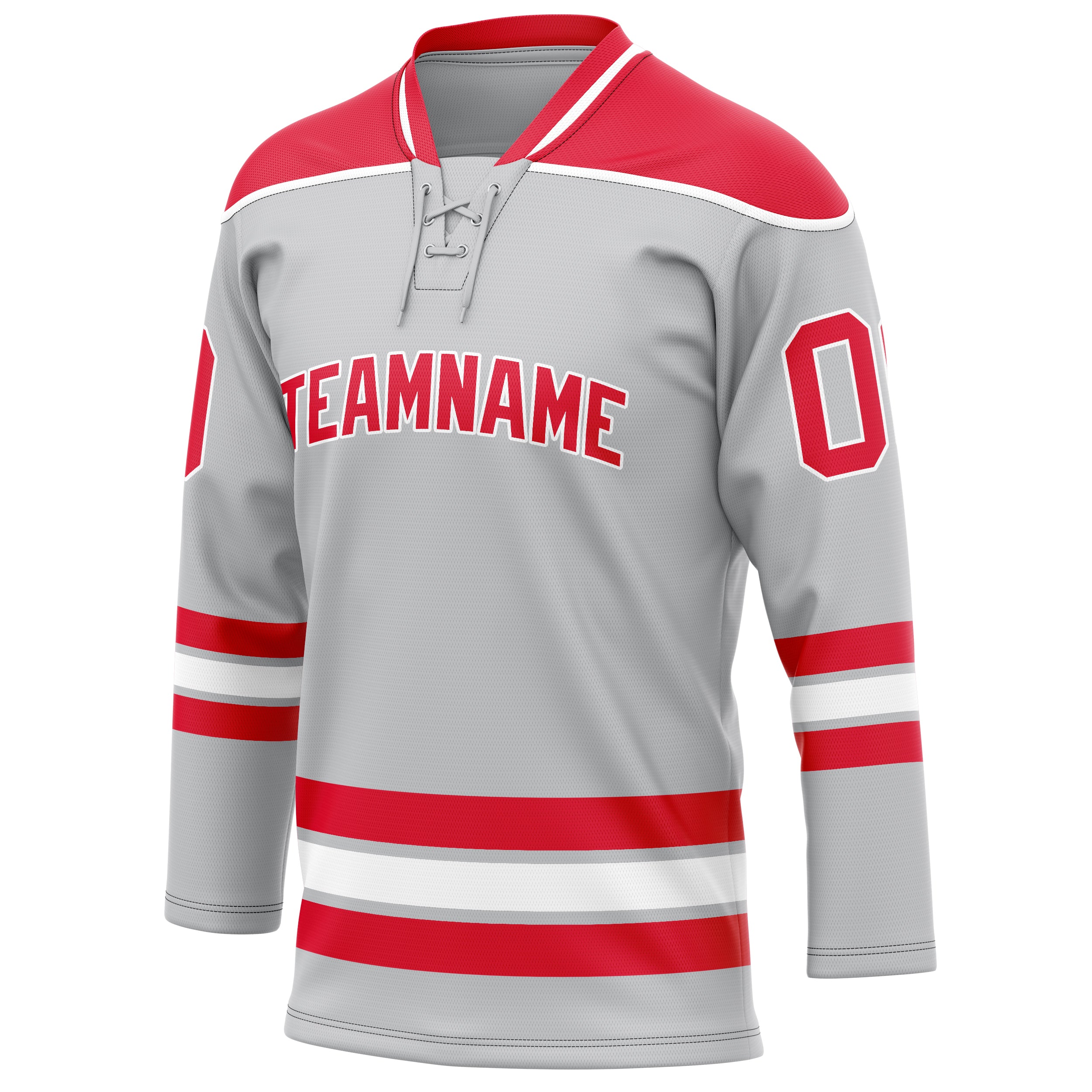 Personalized Gray & Red Solid Colour Hockey Jersey
