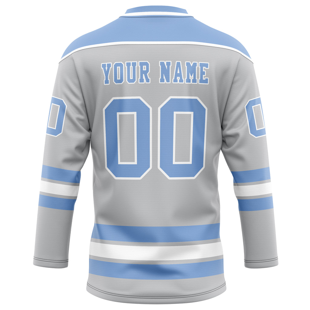 Personalized Gray & Light Blue Solid Colour Hockey Jersey