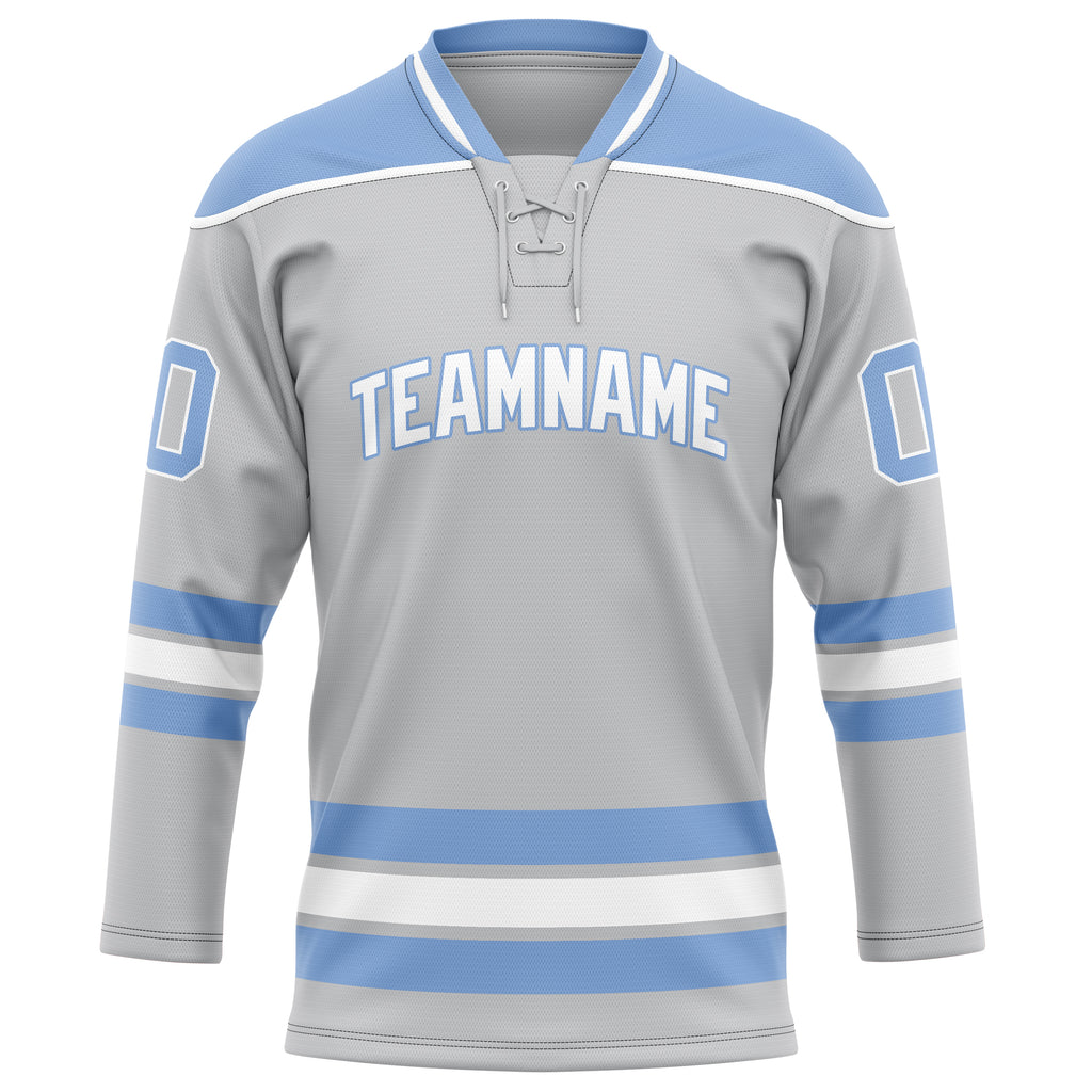 Personalized Gray & Light Blue Solid Colour Hockey Jersey
