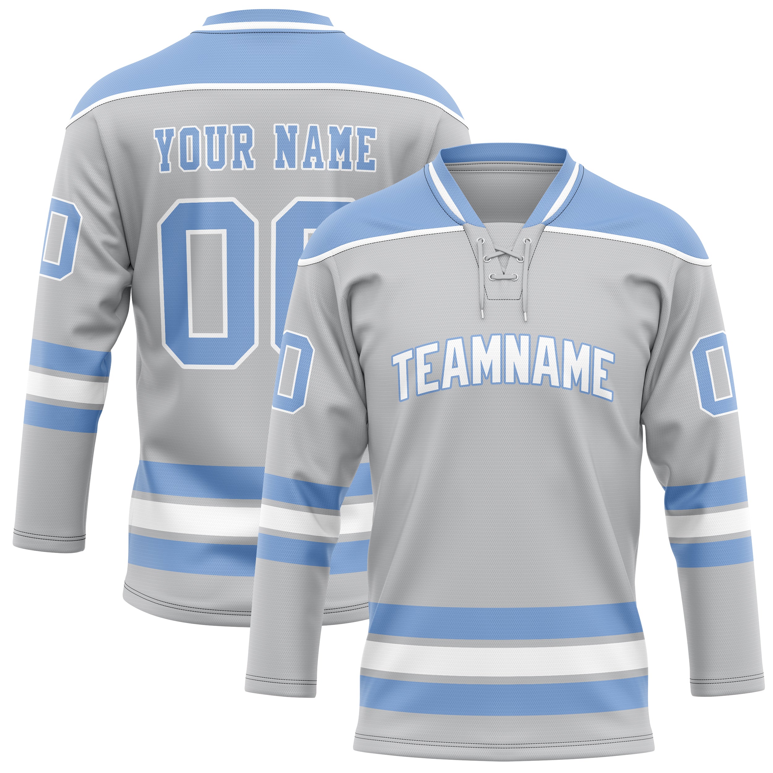 Personalized Gray & Light Blue Solid Colour Hockey Jersey