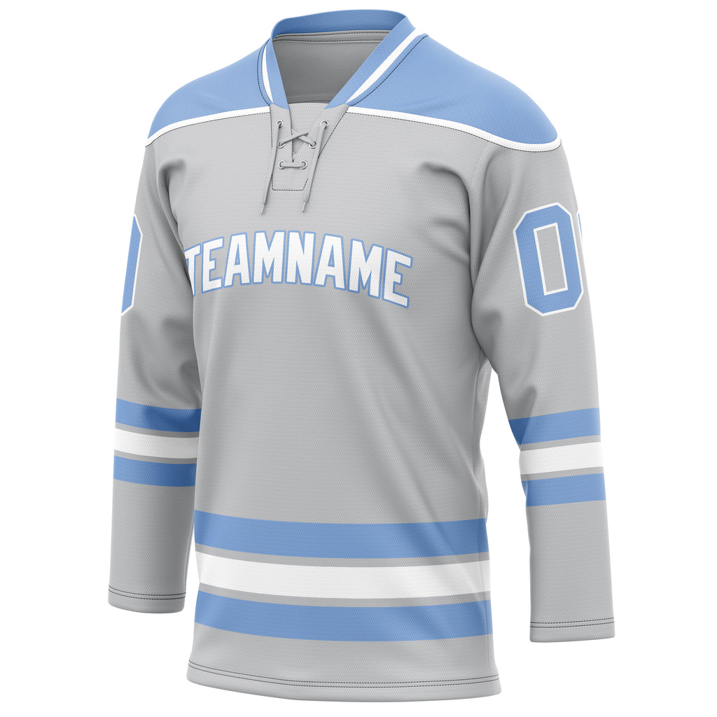 Personalized Gray & Light Blue Solid Colour Hockey Jersey