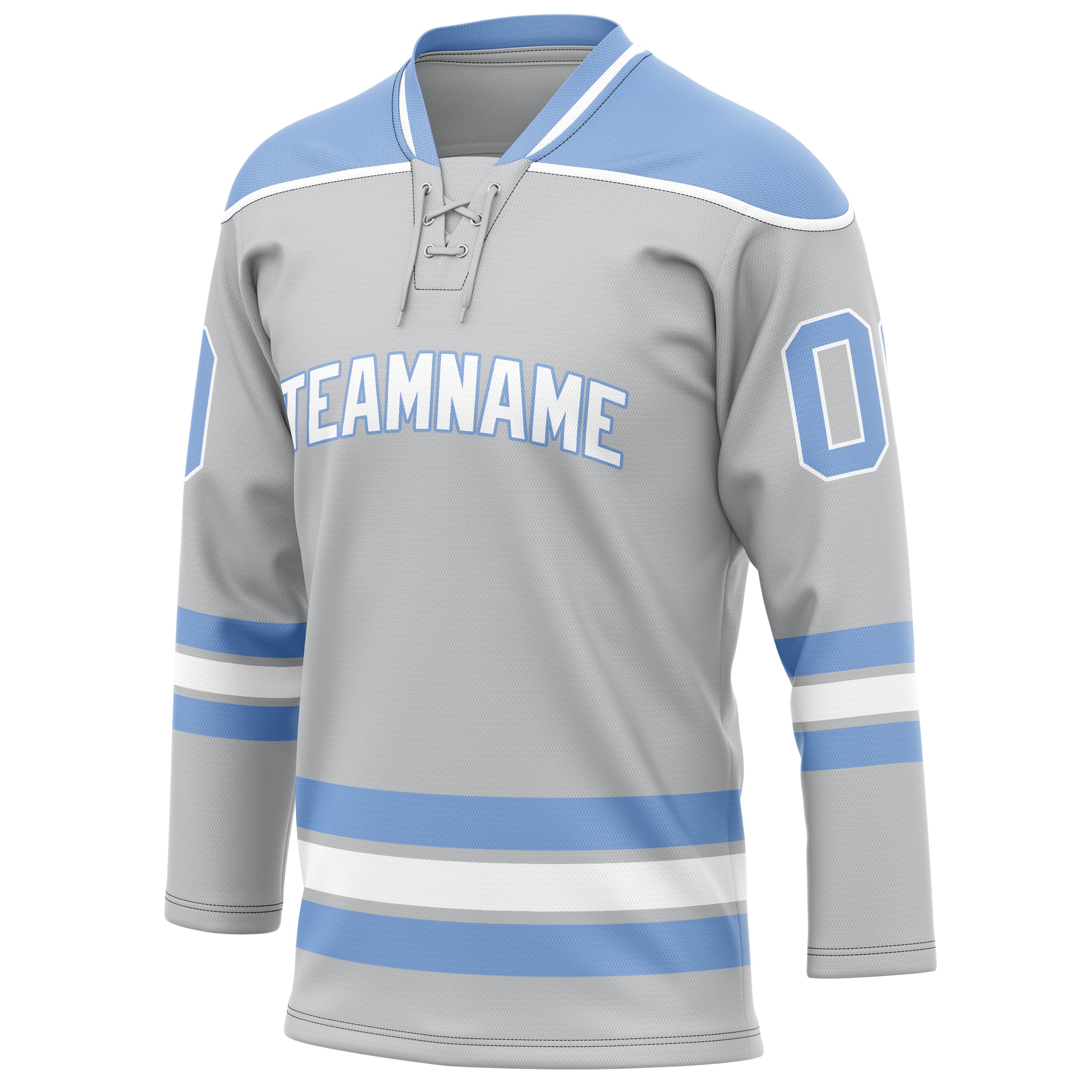 Personalized Gray & Light Blue Solid Colour Hockey Jersey