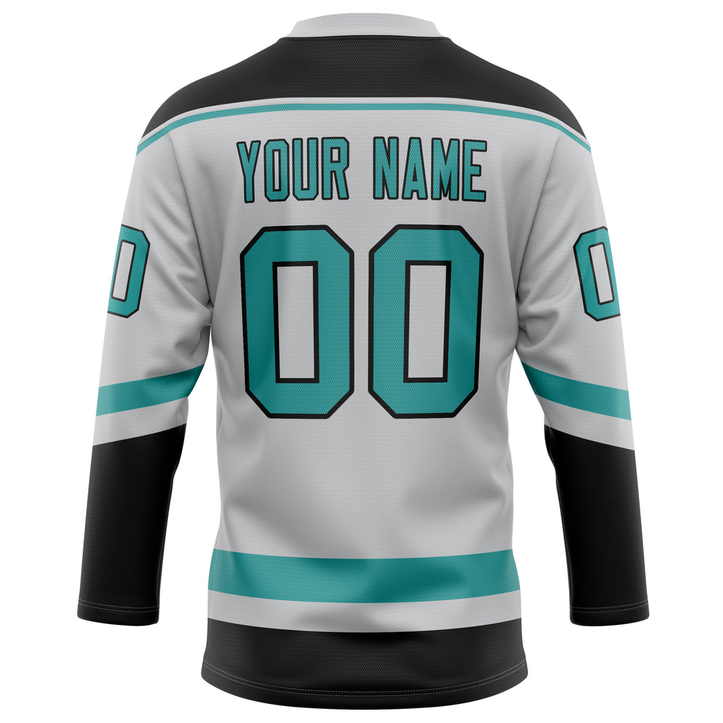 Personalized Gray & Teal Solid Colour Hockey Jersey