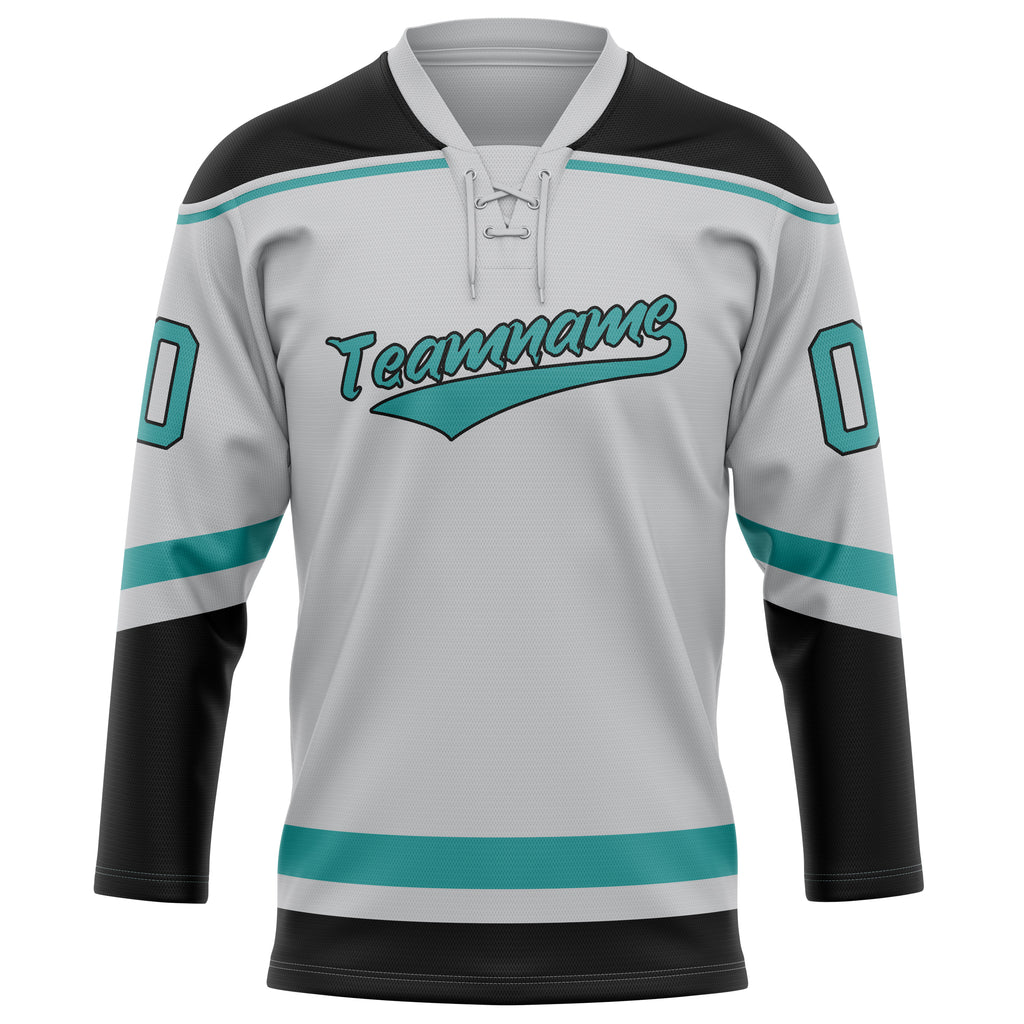 Personalized Gray & Teal Solid Colour Hockey Jersey
