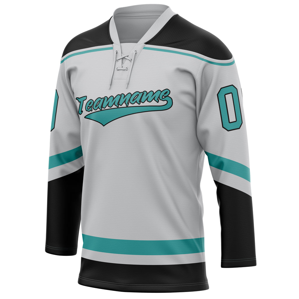 Personalized Gray & Teal Solid Colour Hockey Jersey