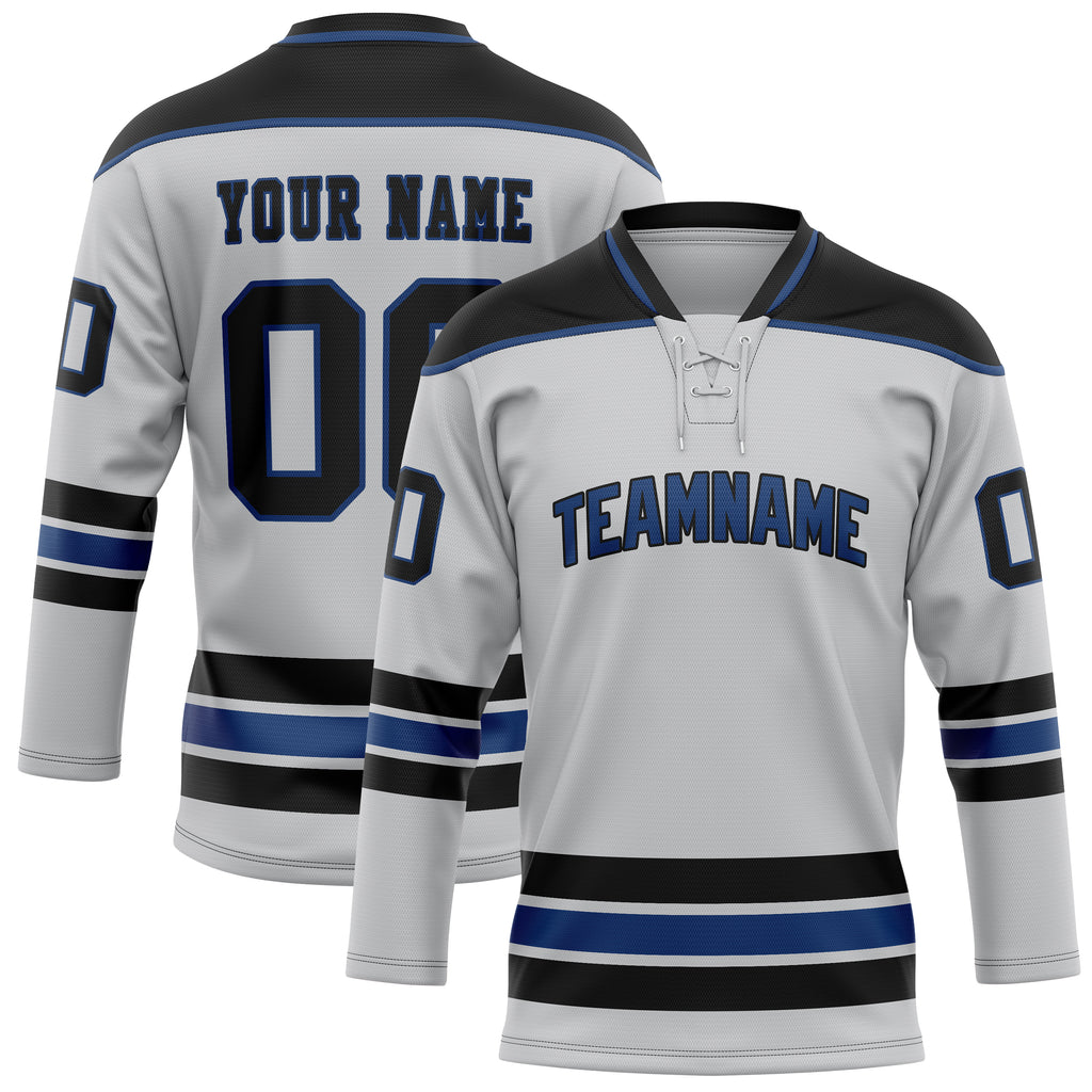 Personalized Gray & Black Solid Colour Hockey Jersey