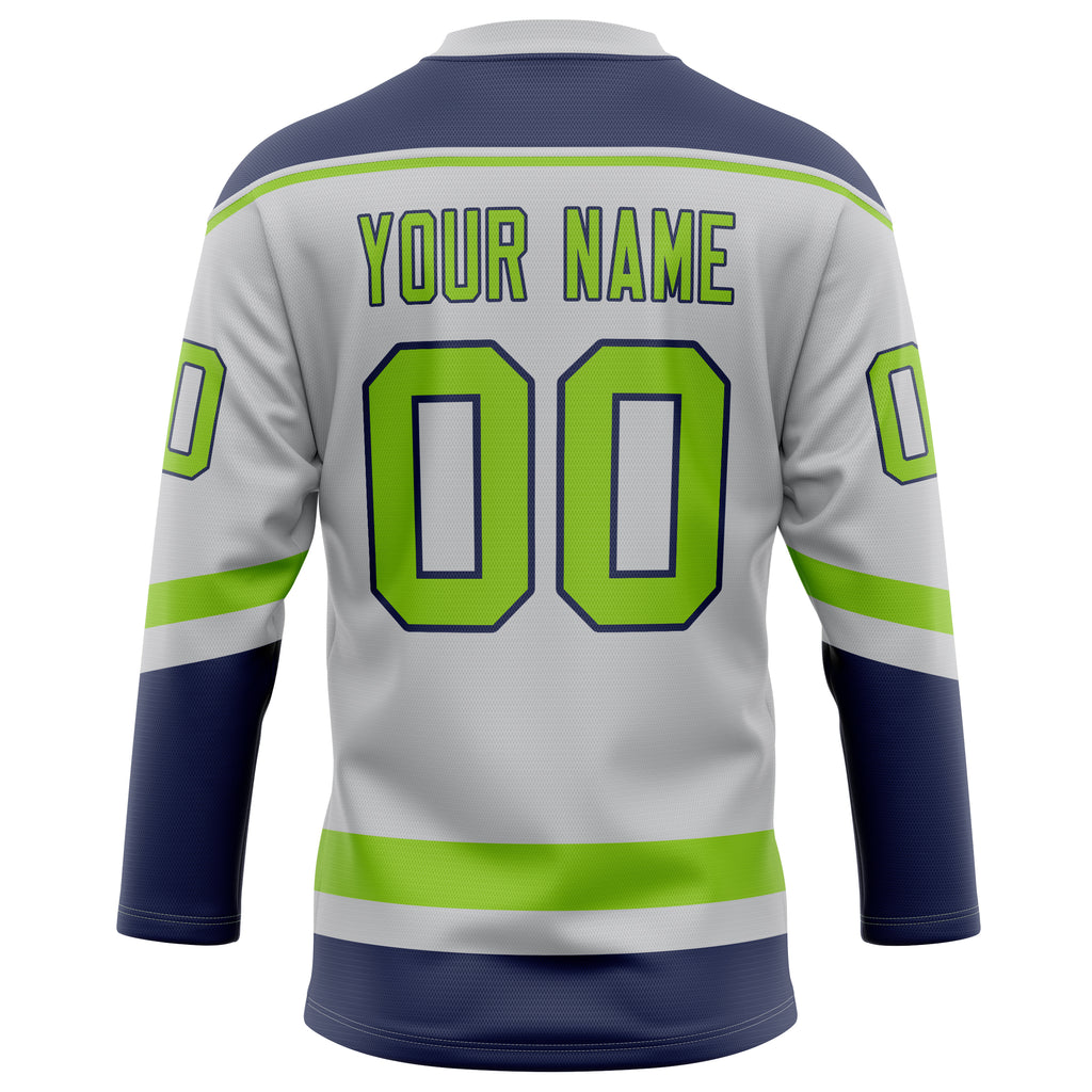 Personalized Gray & Neon Green Solid Colour Hockey Jersey
