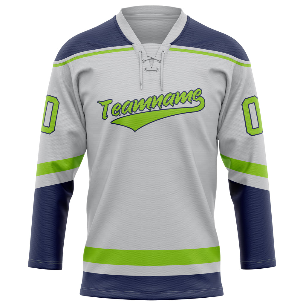 Personalized Gray & Neon Green Solid Colour Hockey Jersey