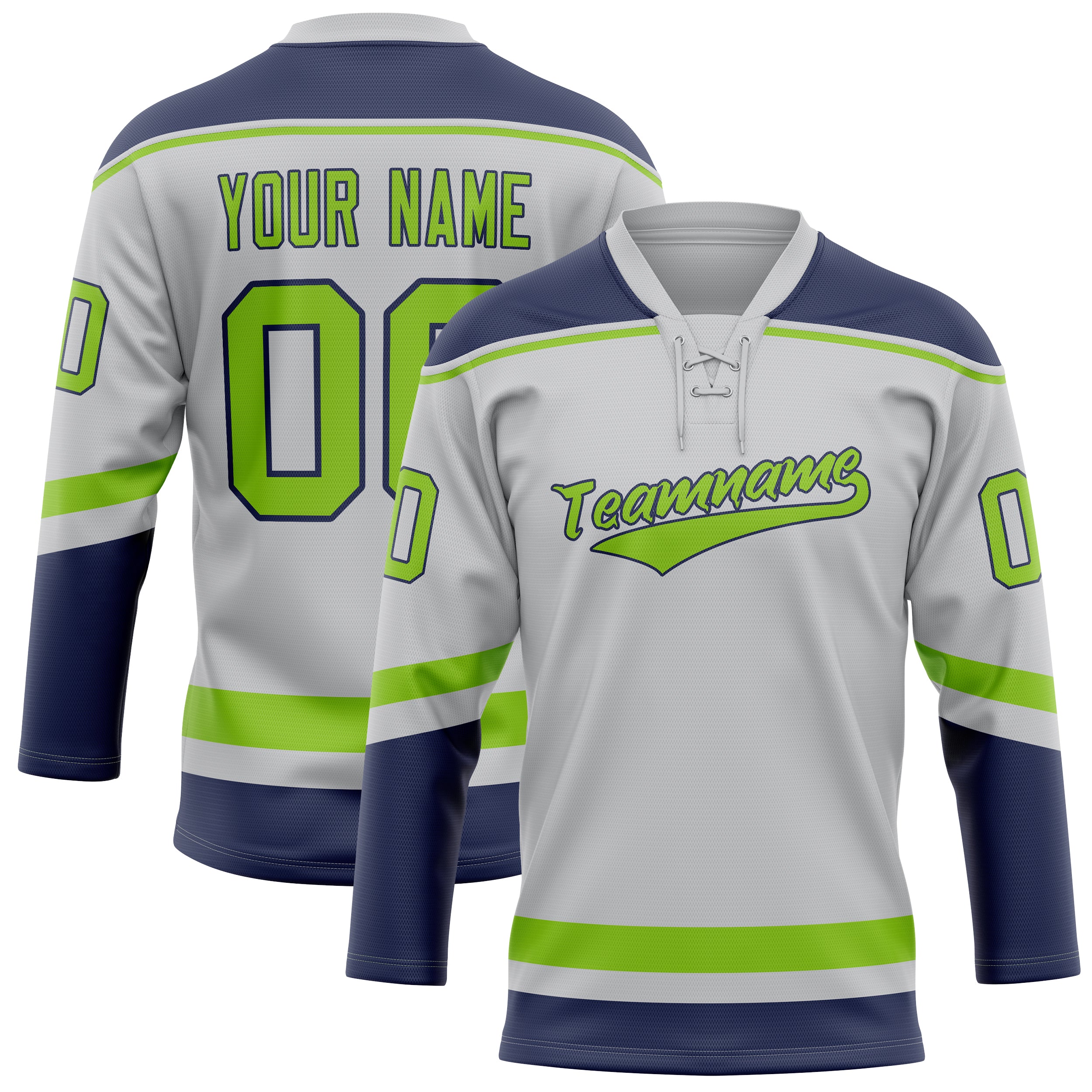 Personalized Gray & Neon Green Solid Colour Hockey Jersey