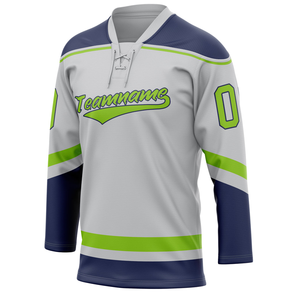 Personalized Gray & Neon Green Solid Colour Hockey Jersey