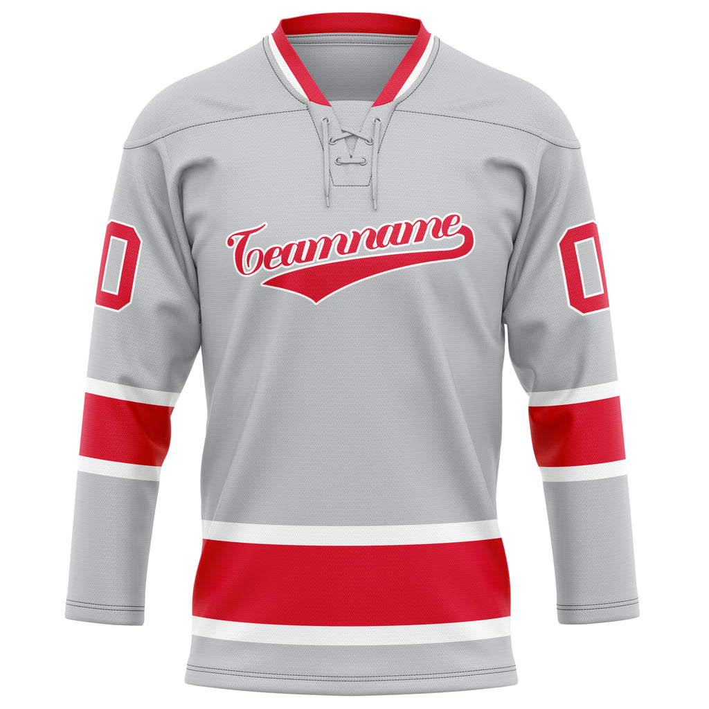 Personalized Gray & Red Solid Colour Hockey Jersey