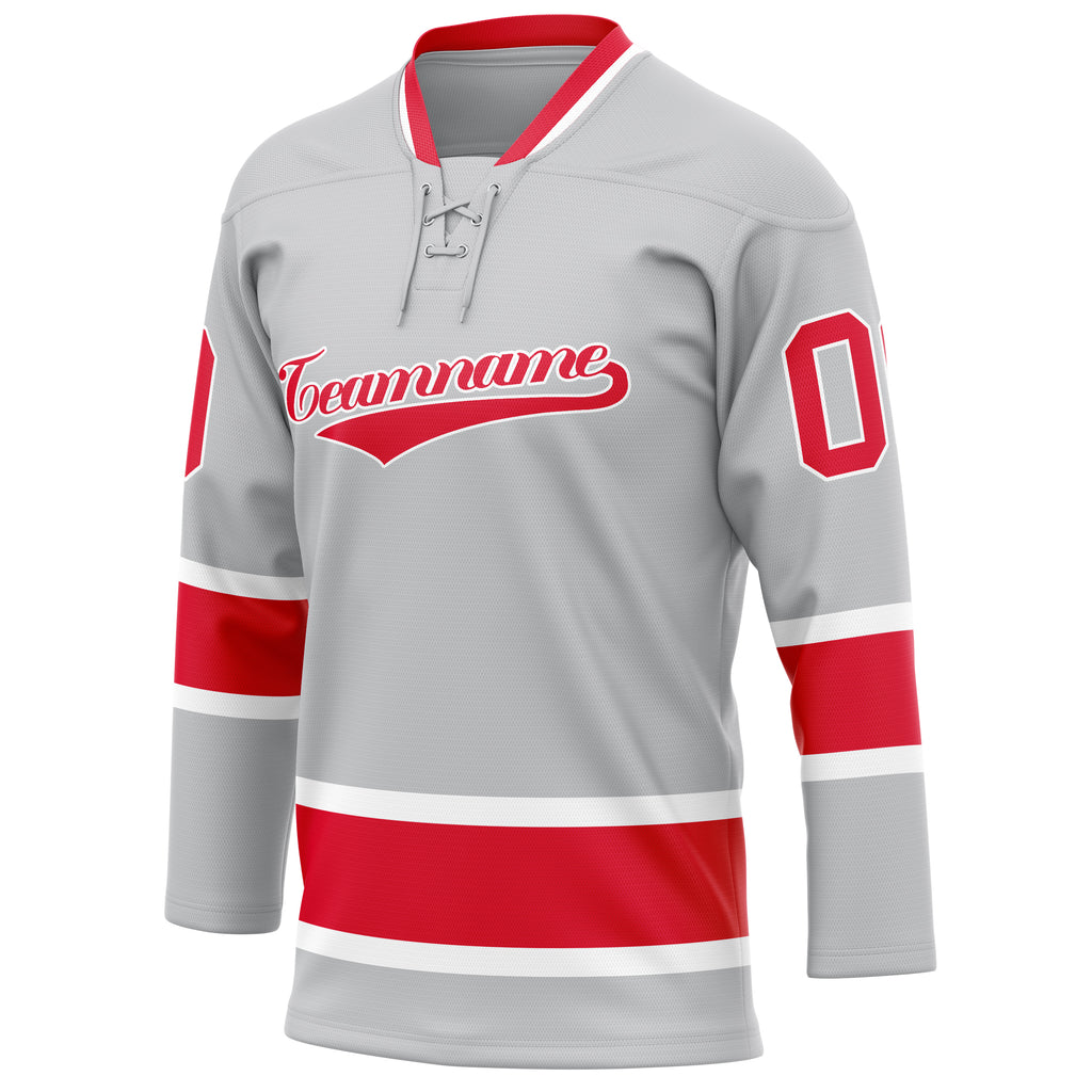 Personalized Gray & Red Solid Colour Hockey Jersey