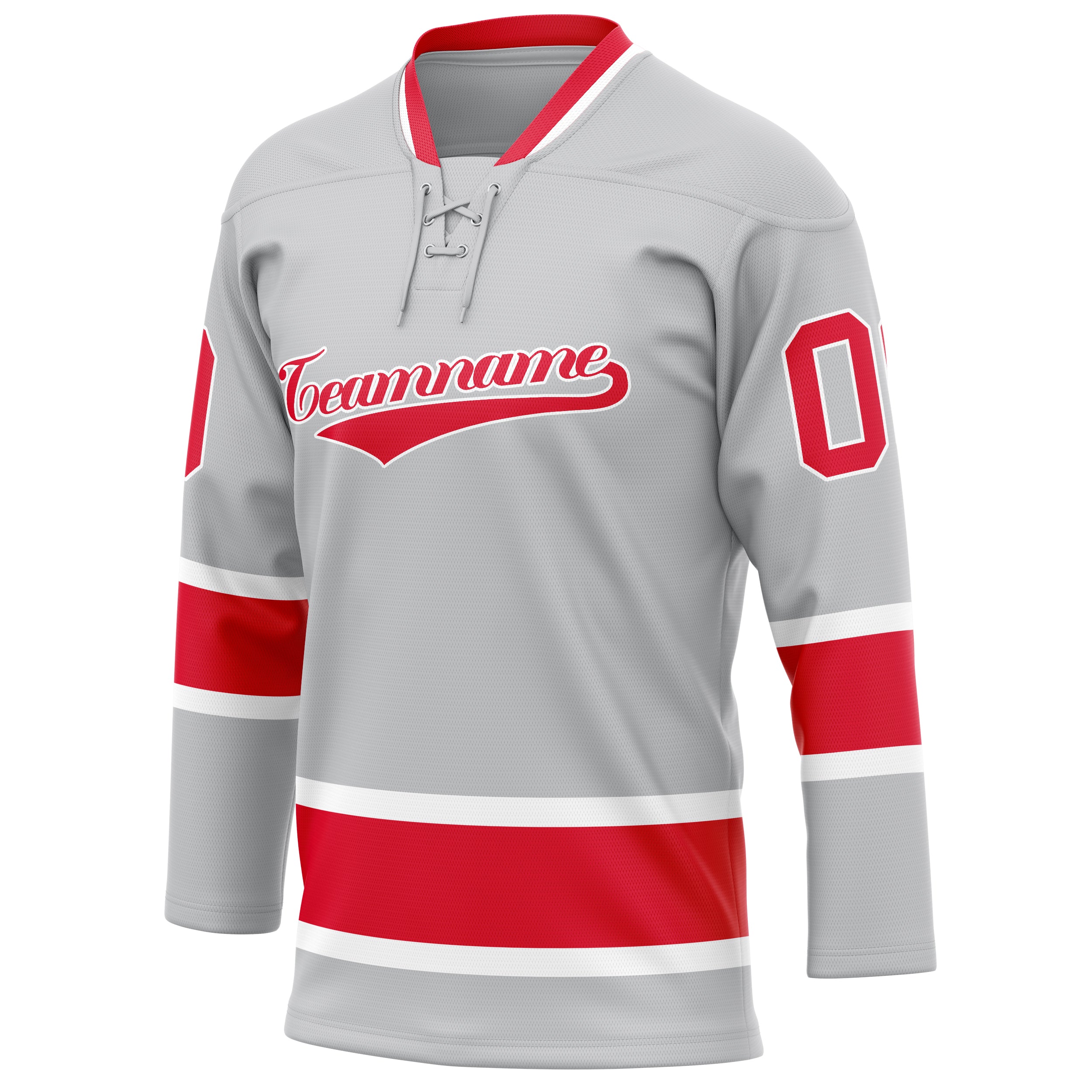 Personalized Gray & Red Solid Colour Hockey Jersey