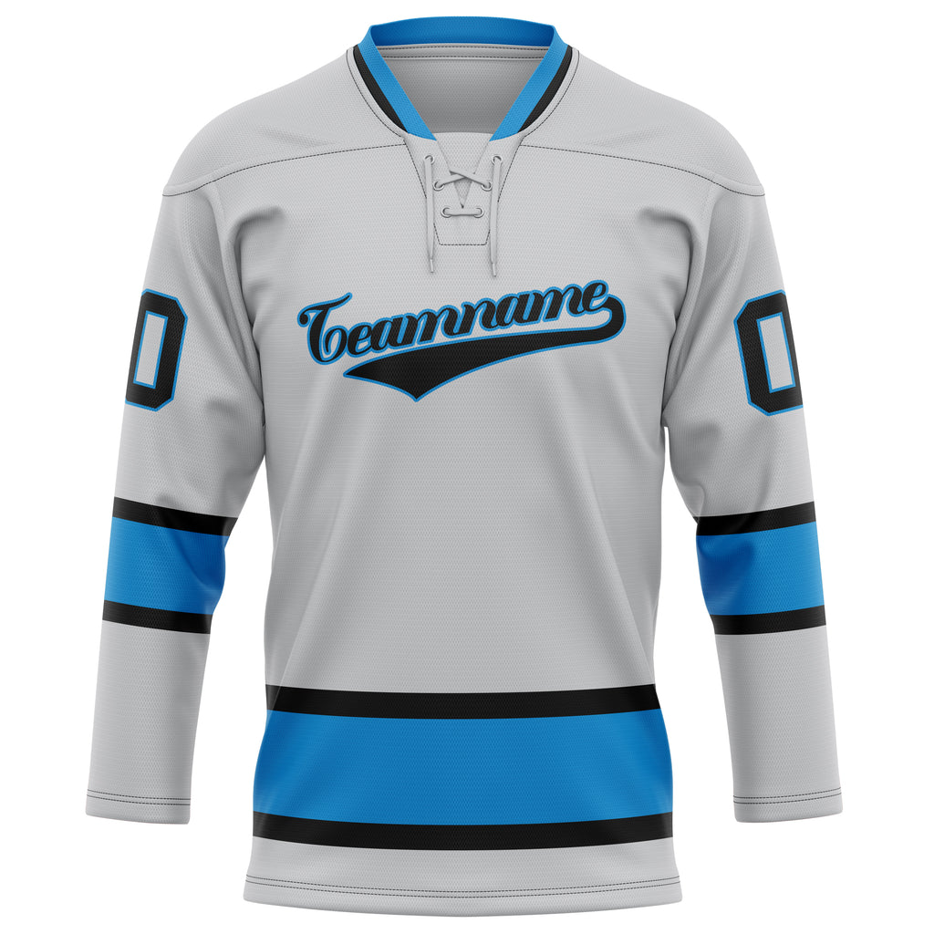 Personalized Gray & Blue Solid Colour Hockey Jersey