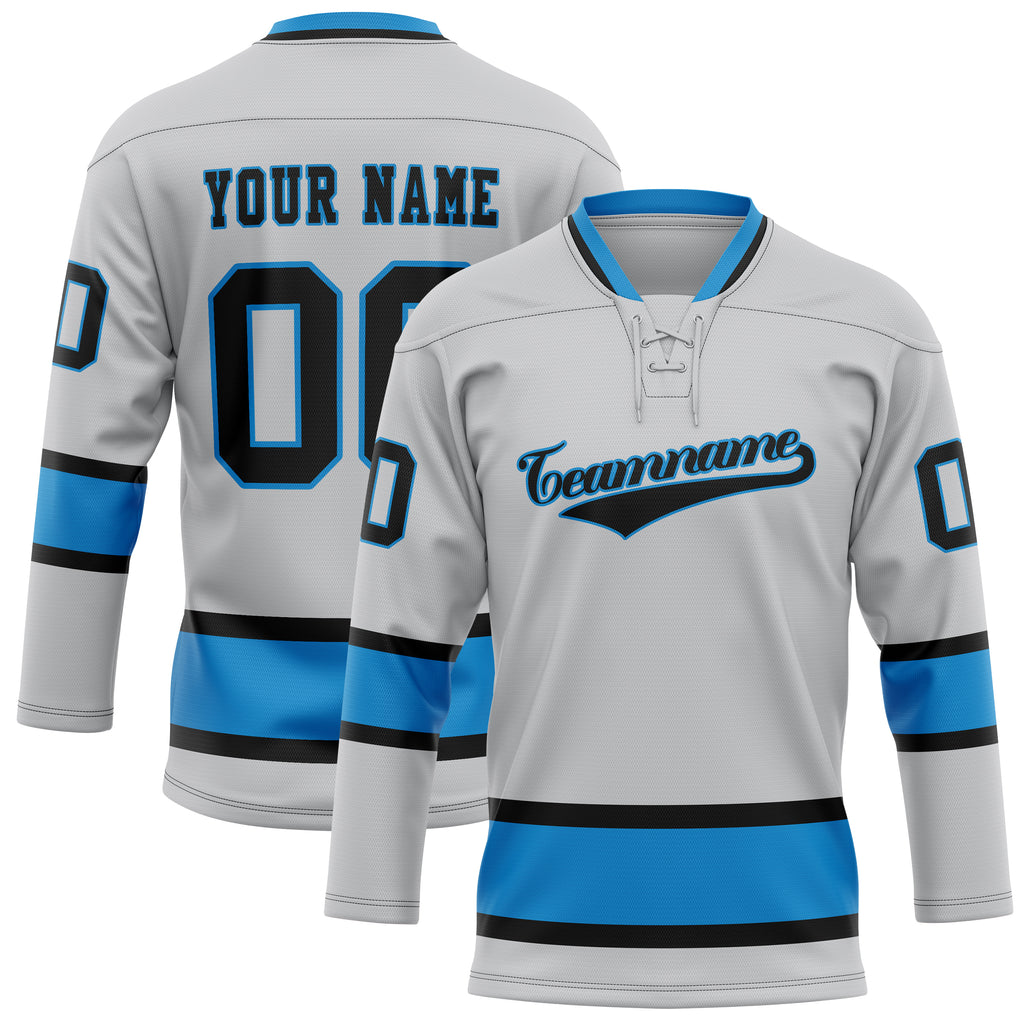 Personalized Gray & Blue Solid Colour Hockey Jersey