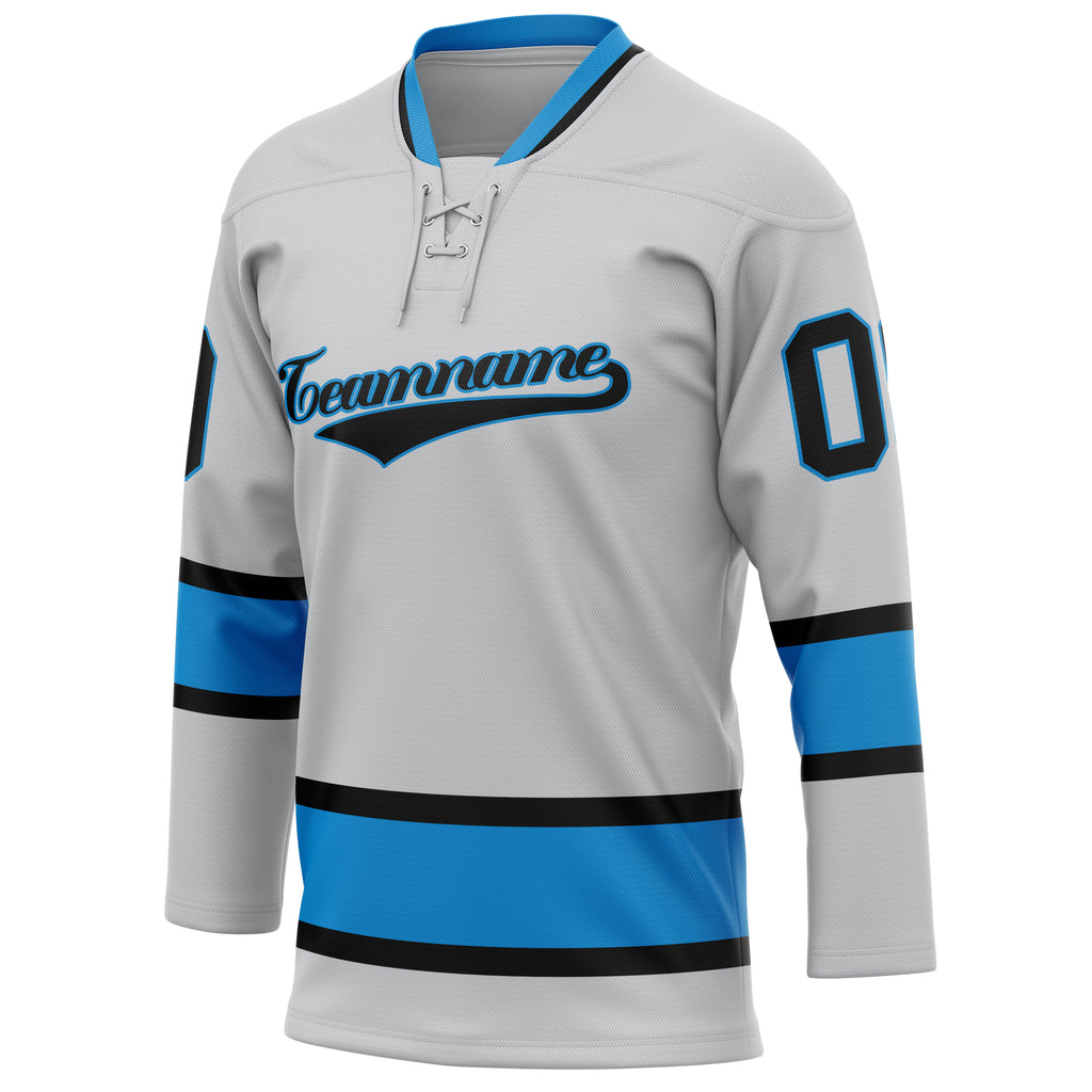 Personalized Gray & Blue Solid Colour Hockey Jersey