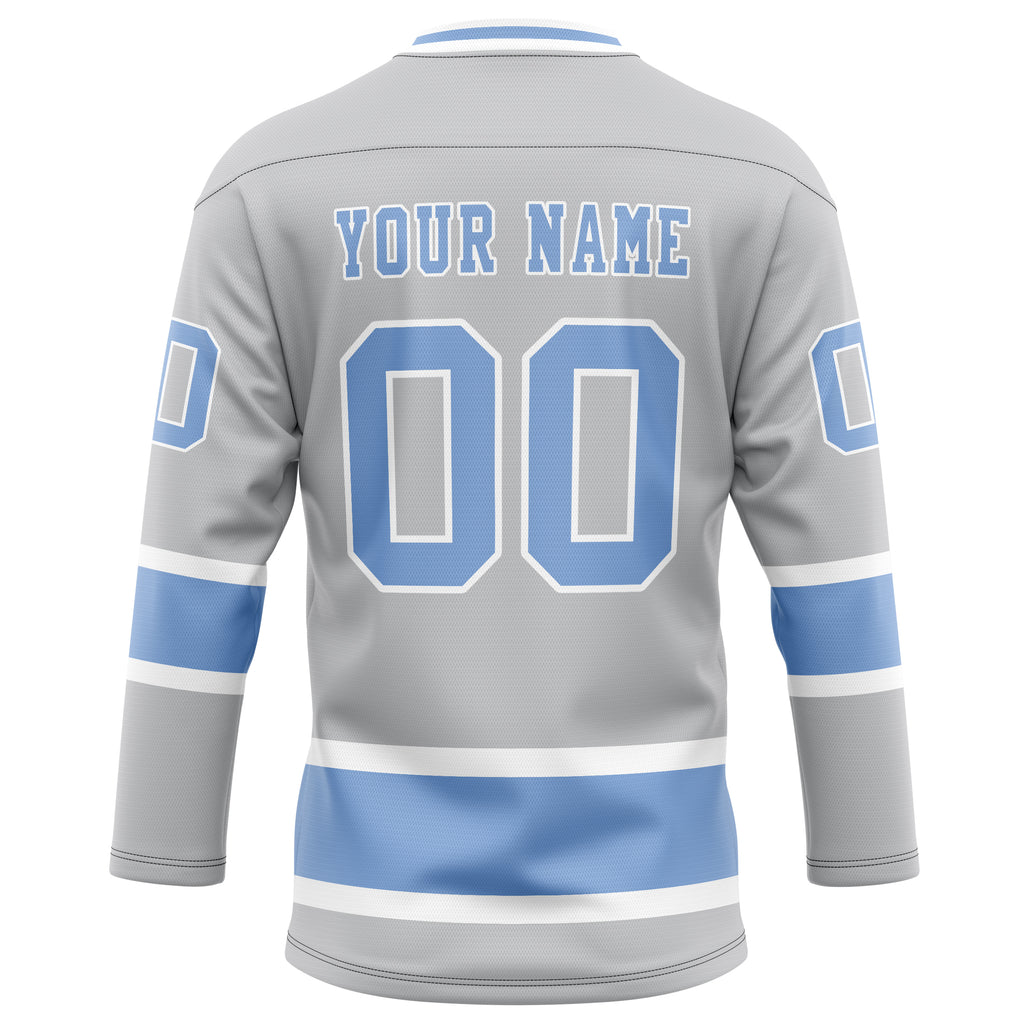 Personalized Gray & Light Blue Solid Colour Hockey Jersey