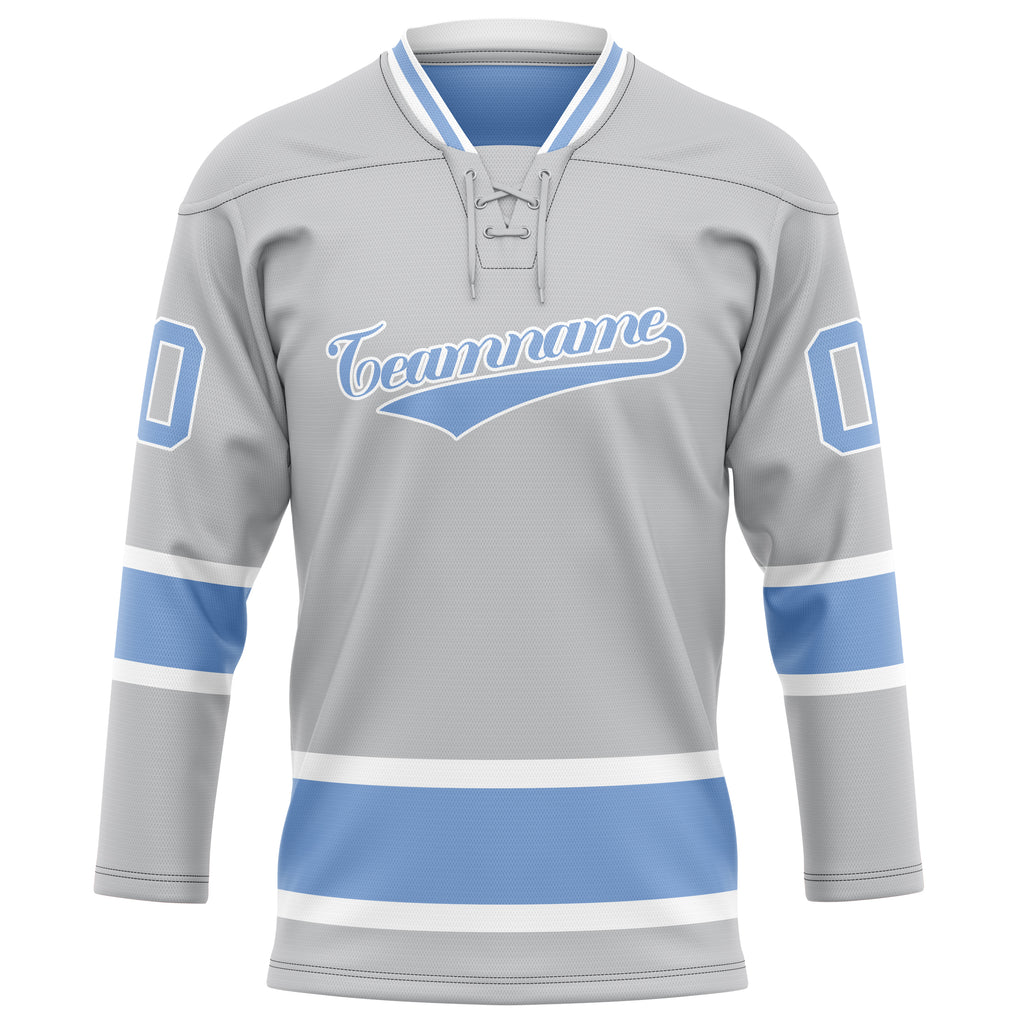 Personalized Gray & Light Blue Solid Colour Hockey Jersey