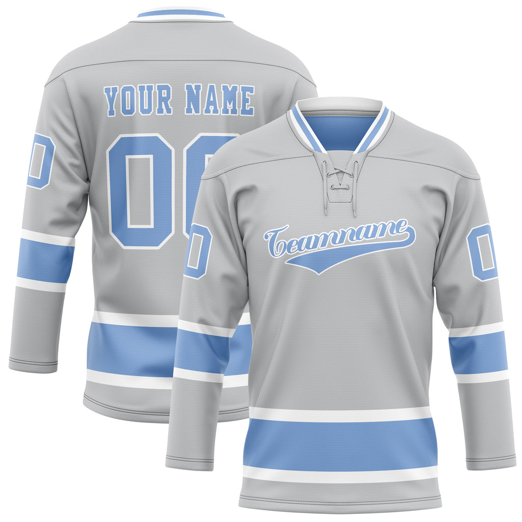 Personalized Gray & Light Blue Solid Colour Hockey Jersey