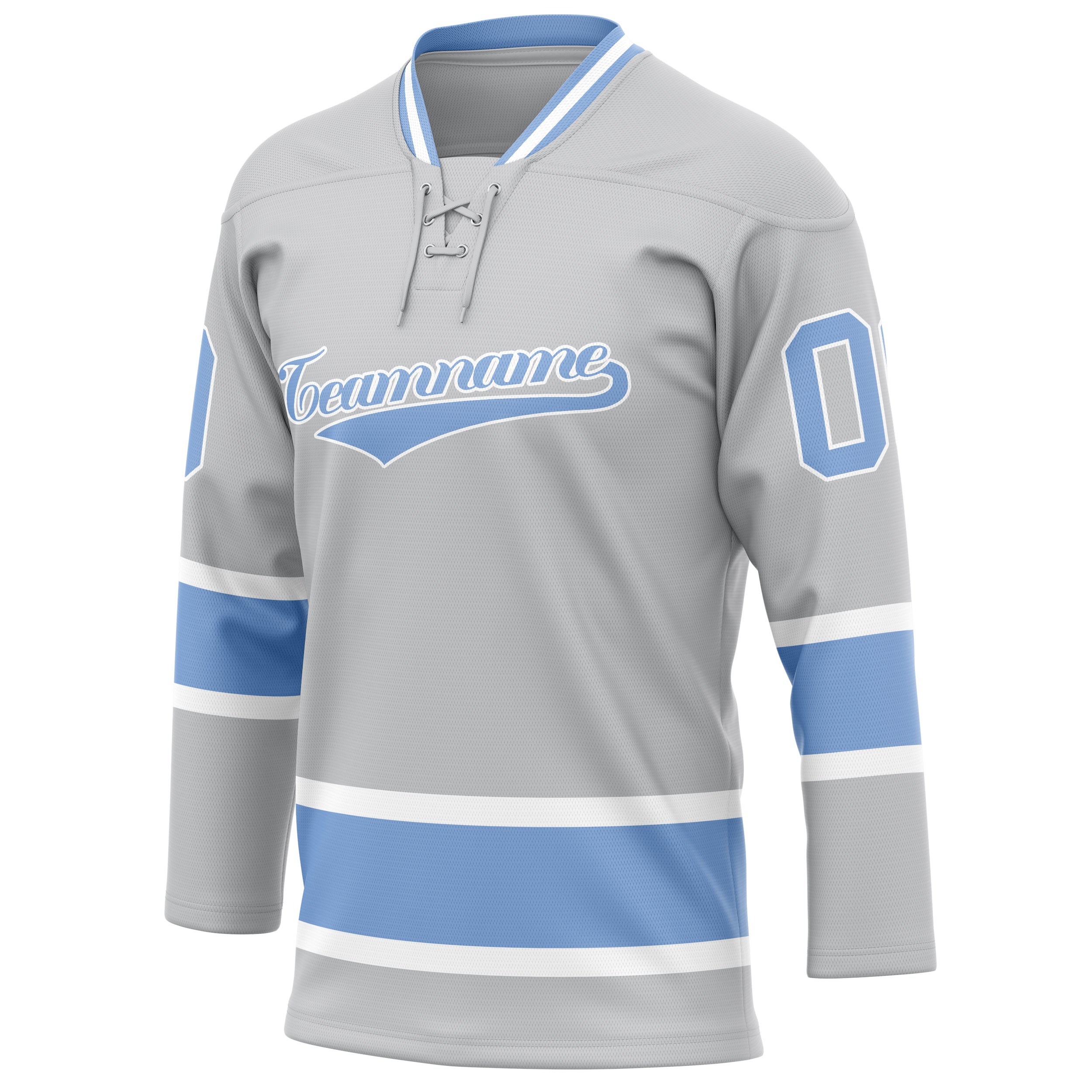 Personalized Gray & Light Blue Solid Colour Hockey Jersey