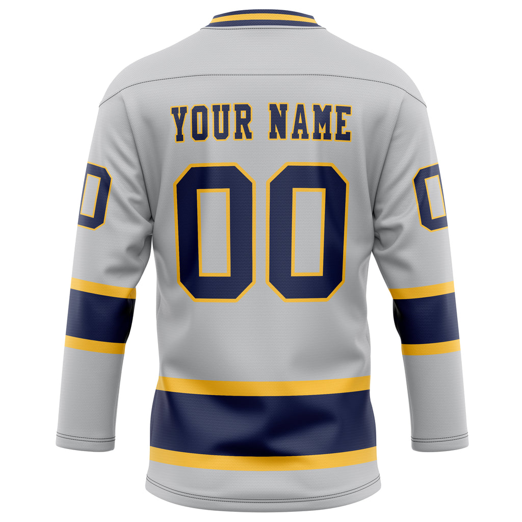 Personalized Gray & Navy Solid Colour Hockey Jersey