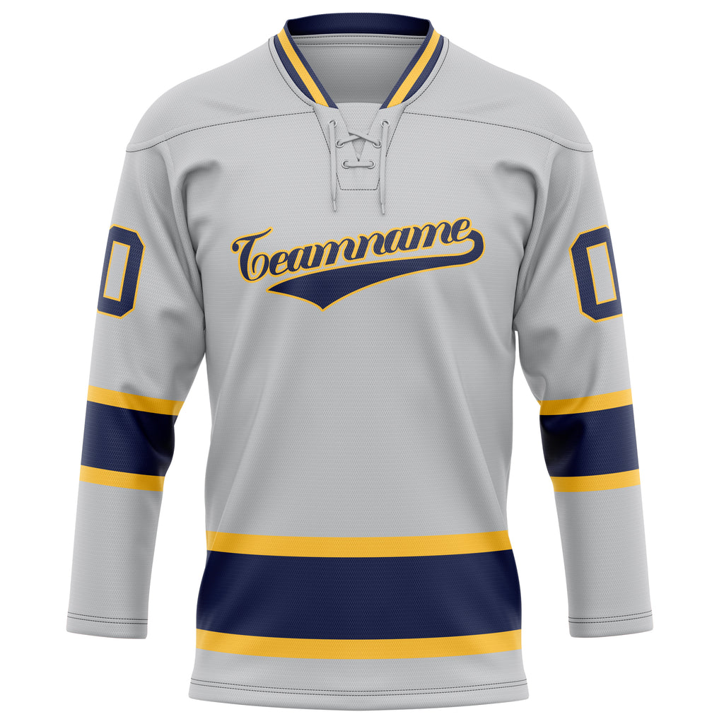 Personalized Gray & Navy Solid Colour Hockey Jersey