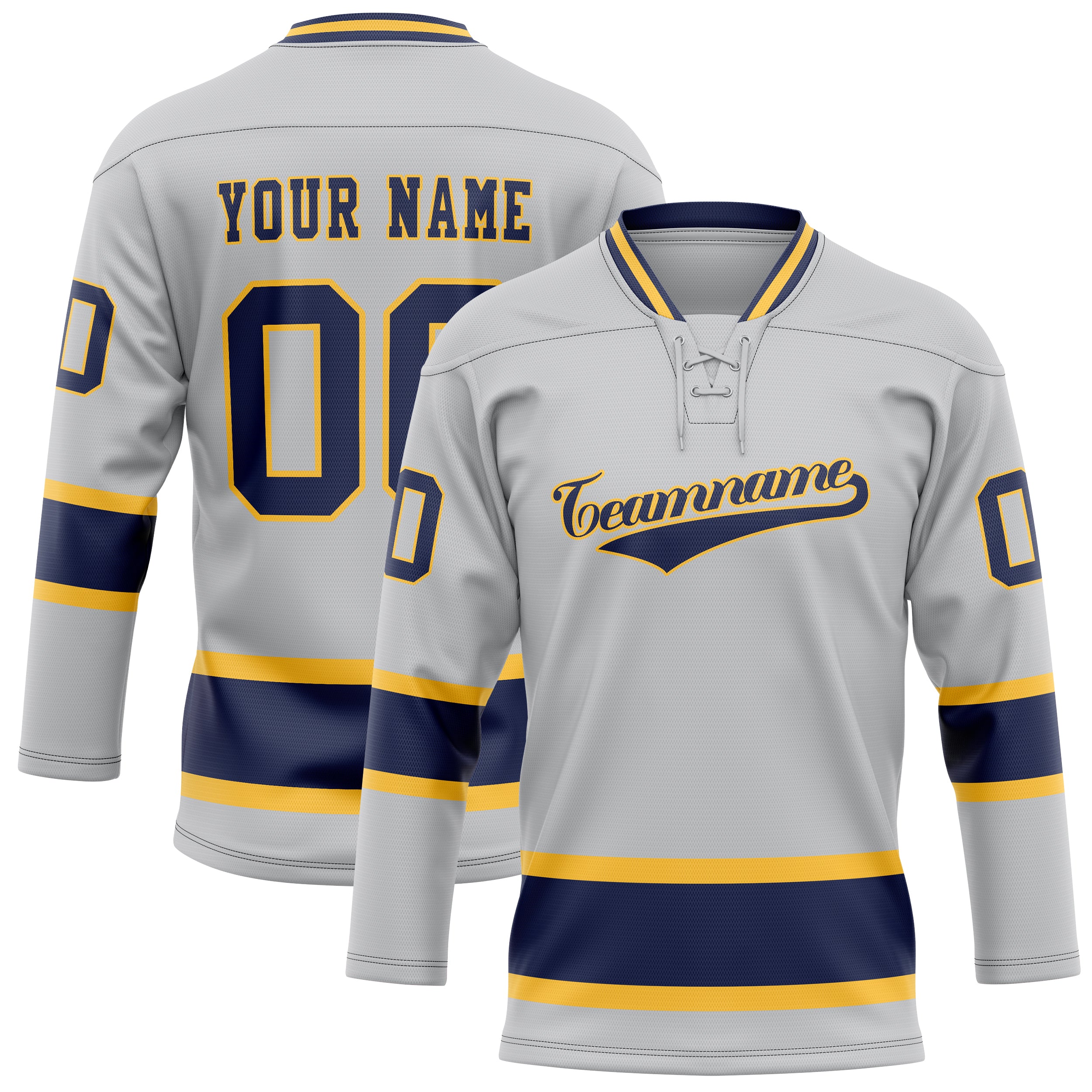 Personalized Gray & Navy Solid Colour Hockey Jersey