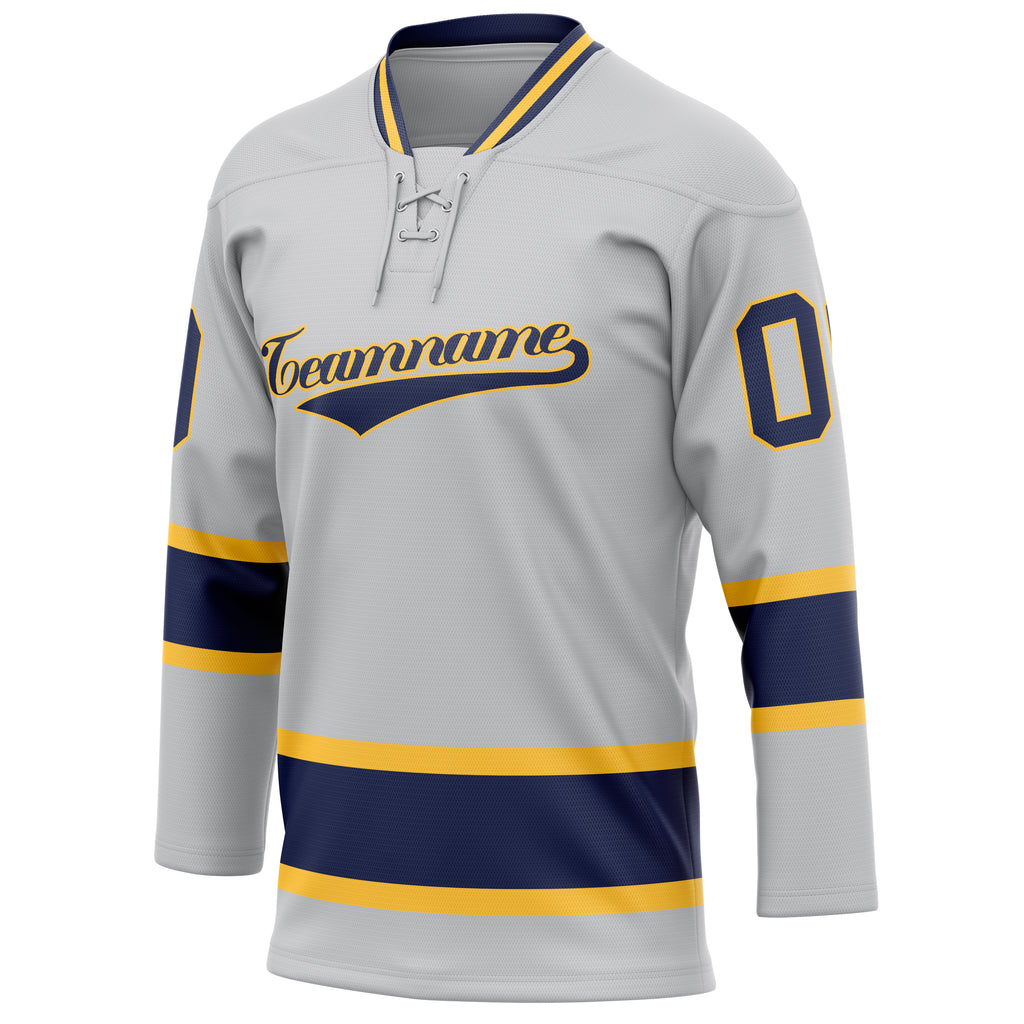 Personalized Gray & Navy Solid Colour Hockey Jersey