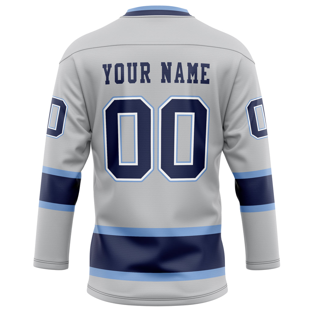 Personalized Gray & Navy Solid Colour Hockey Jersey