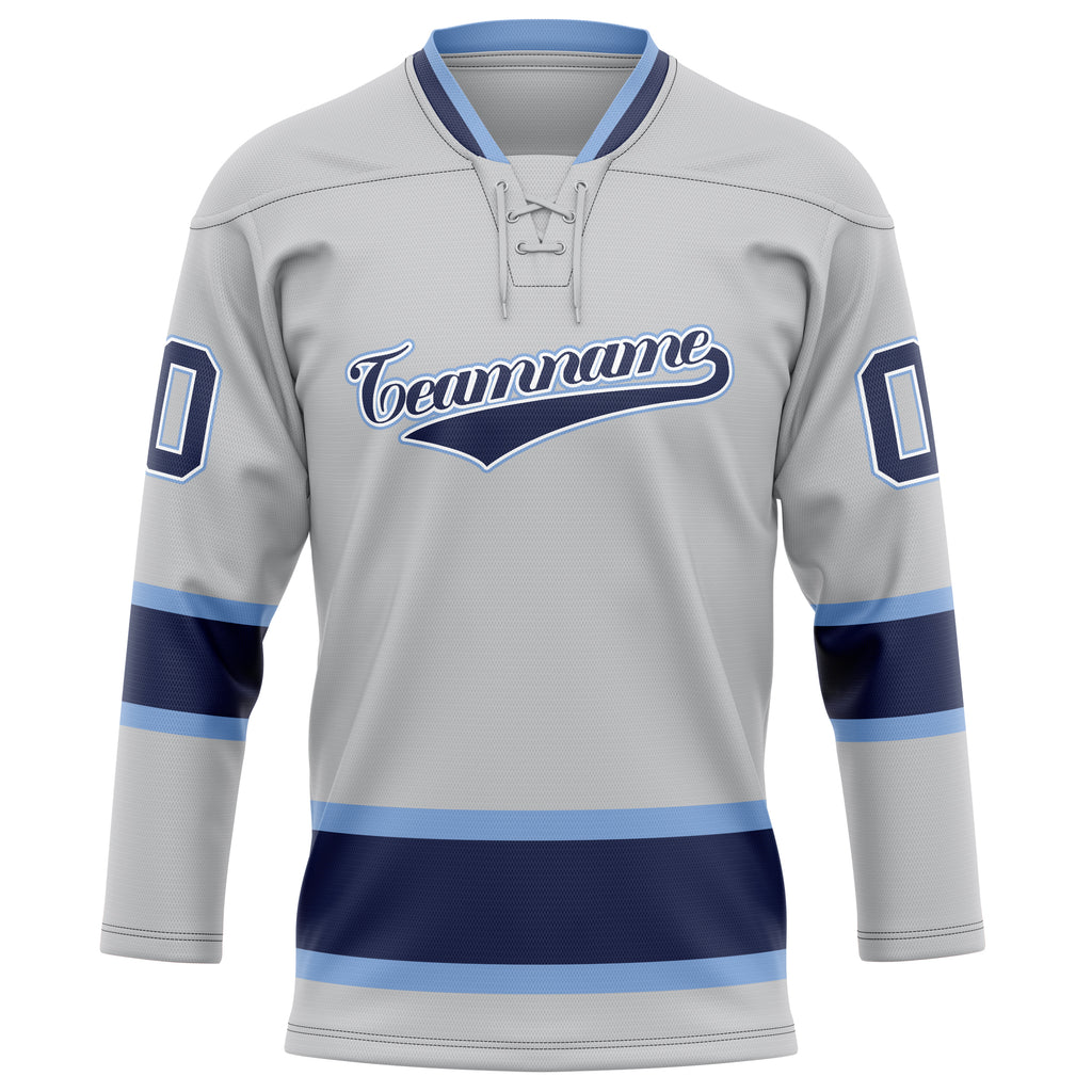 Personalized Gray & Navy Solid Colour Hockey Jersey