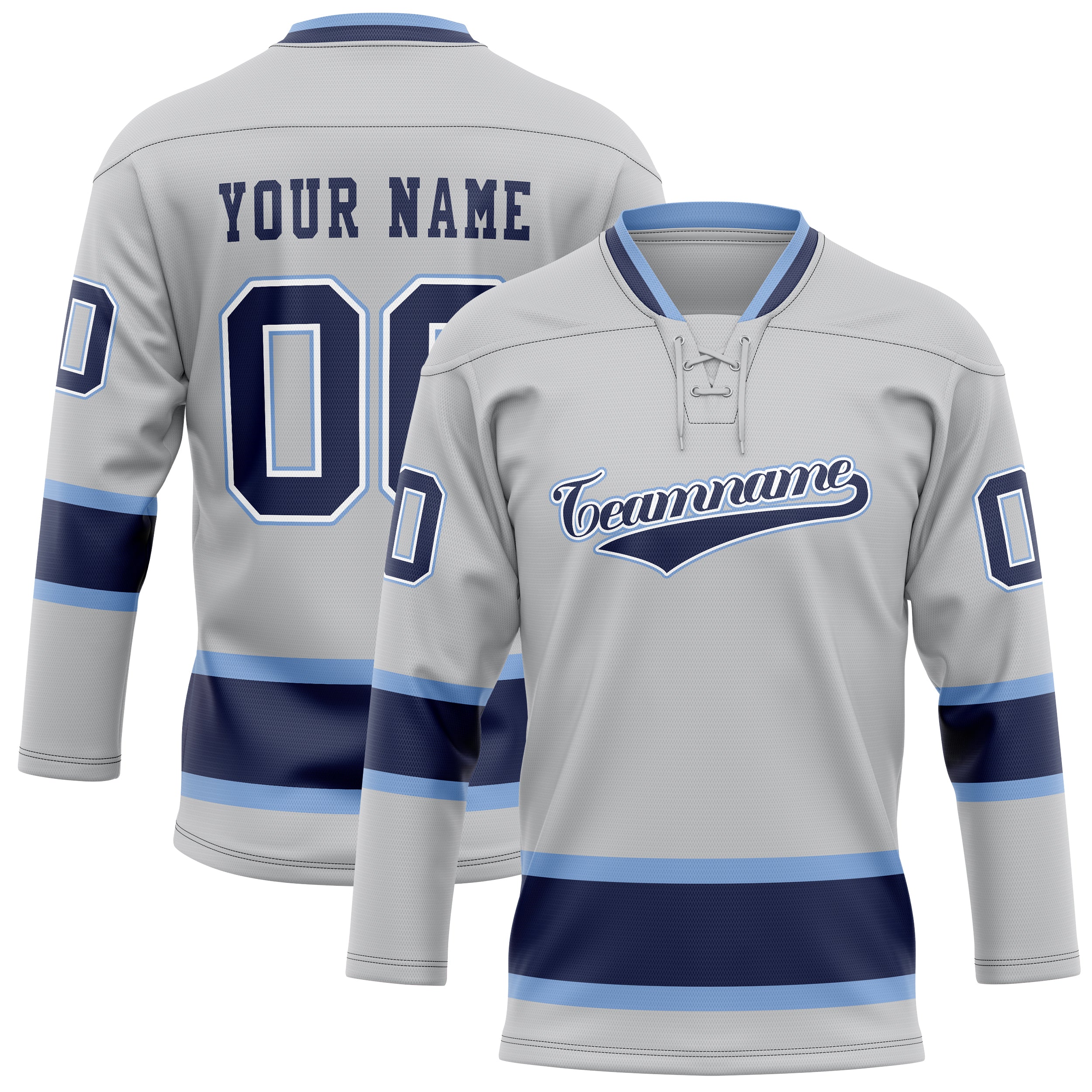 Personalized Gray & Navy Solid Colour Hockey Jersey
