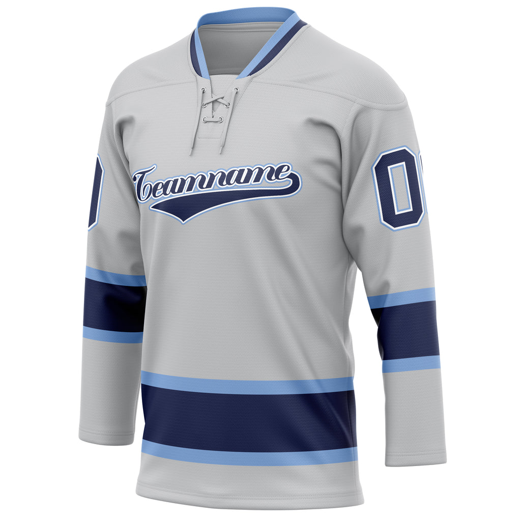 Personalized Gray & Navy Solid Colour Hockey Jersey